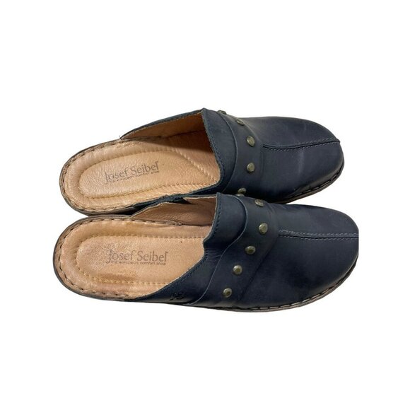 Josef Seibel Black Leather Clogs Comfort Chunky Sz 42 Studded US 11.5 - Picture 2 of 8